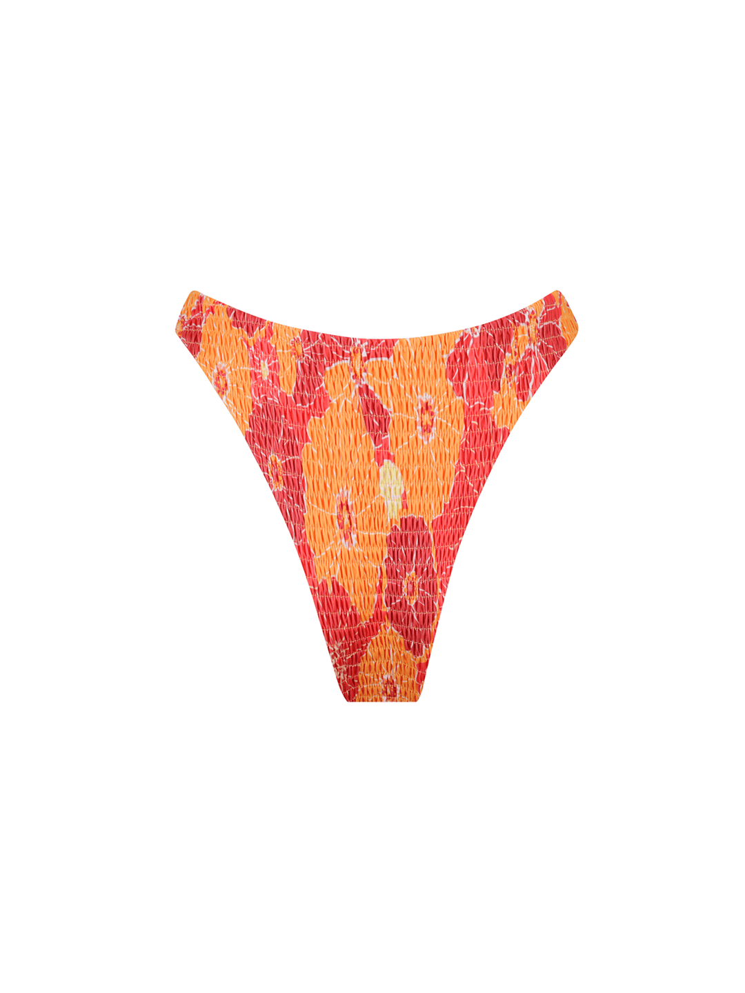 Angie Bikini Bottom | Red Orange Floral Smocked | Kotomi Swim | Sustainable  | Cheeky