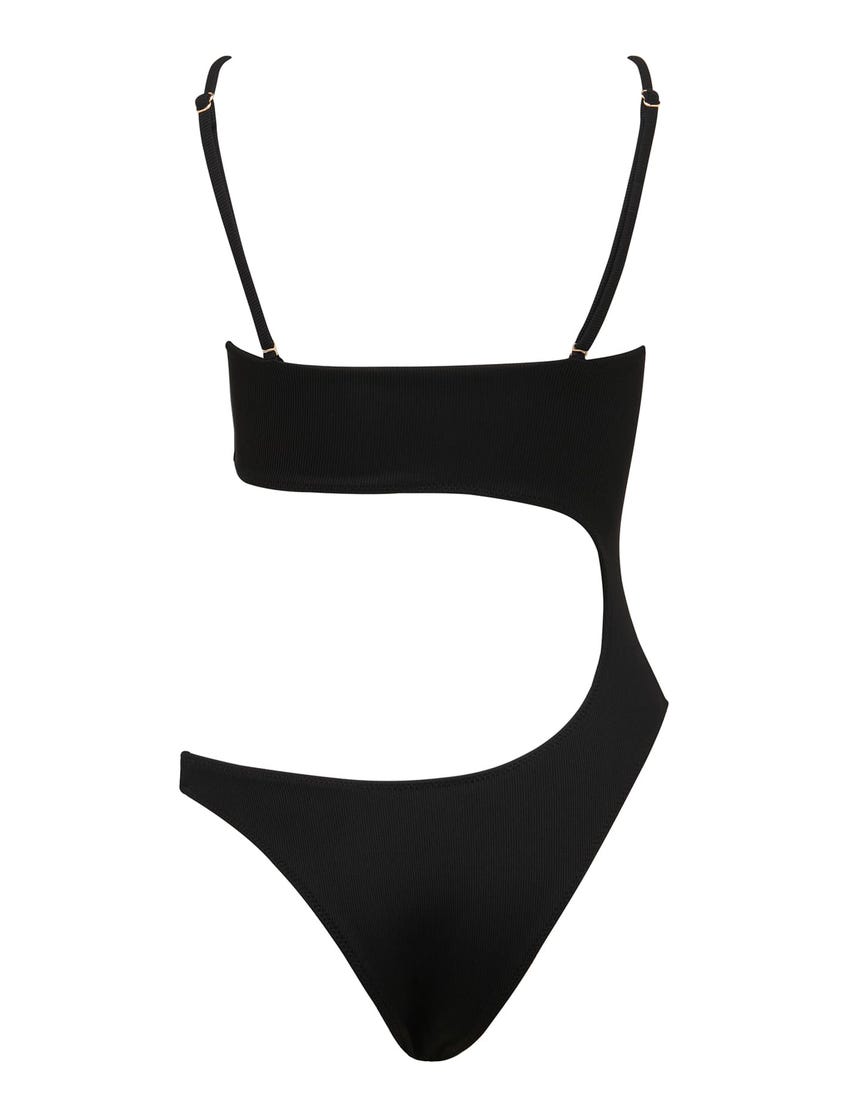 Sustainable One Piece Bikini | Cheeky Swimwear | Black Ribbed Bathers