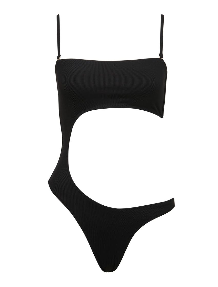 Sustainable One Piece Bikini | Cheeky Swimwear | Black Ribbed Bathers