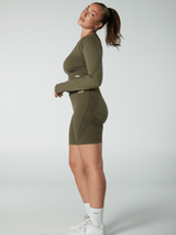 Verve Long Sleeve Crop Top / Olive - Kotomi Active
